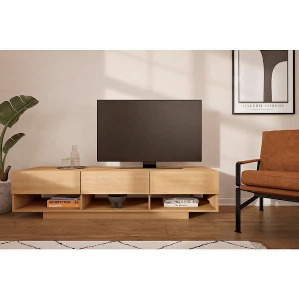 Rustik Golden Maple TV Stand Fits TVs up to 80 in. with 3-Drawers