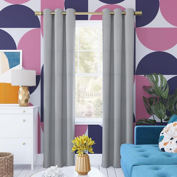 Sun Zero Harper Bright Vibes Silver Gray Polyester 40 in. W x 63 in. L Grommet 100% Blackout Curtain (Single Panel)
