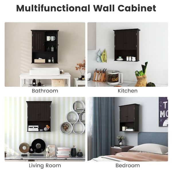 23.5 in. W x 8 in. D x 28 in. H Brown Bathroom Storage Wall Cabinet