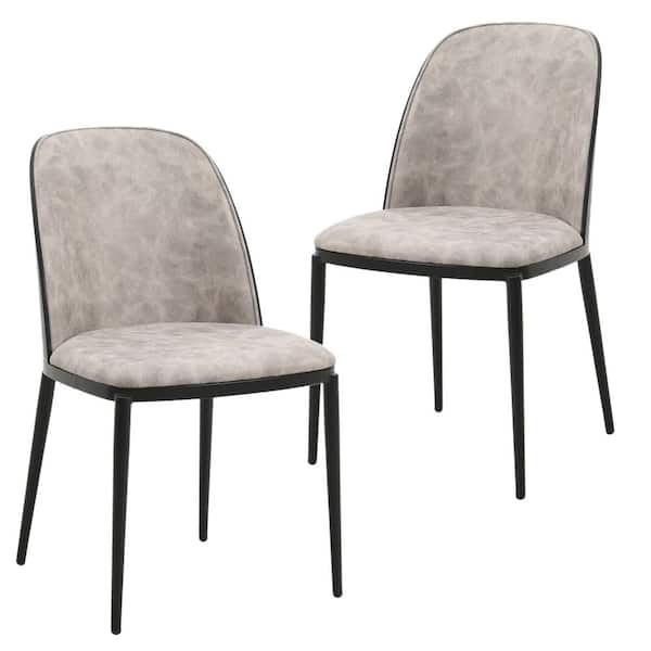 Leisuremod Tule Modern Black/Charcoal Dining Side Chair with Suede Fabric Seat and Steel Frame (Set of 2)