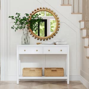 Nora 40 in. W White Rectangular Wood 2 Drawer Console Table