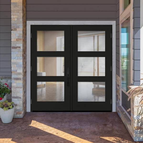 Regency 72 in. x 80 in. Modern 3L Equal Clear Glass Onyx RHOS Stained Fiberglass Retro Patio Door with 4 in. Jamb