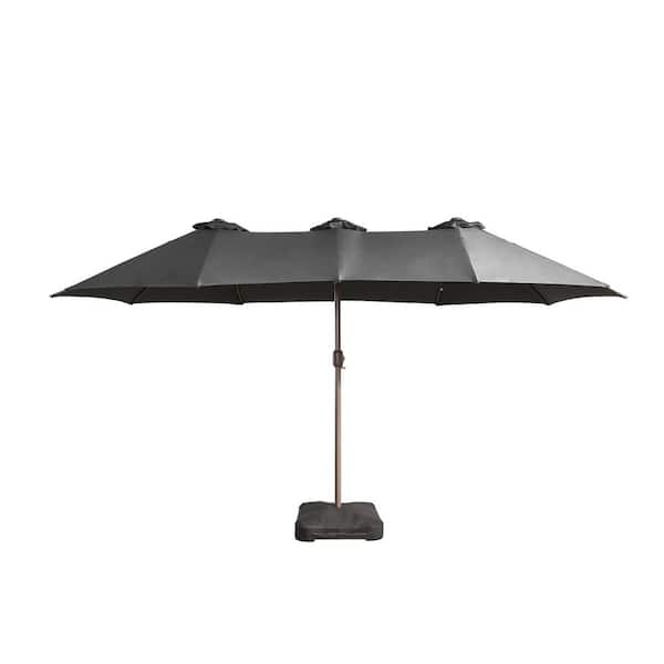 Orchid 14.5 ft. Steel Outdoor Market Patio Umbrella Double Sided Umbrella with Base in Dark Gray