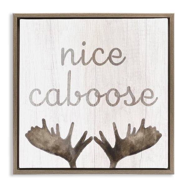 Stupell Industries Nice Caboose Bathroom Moose Antlers by Lil' Rue 1-Piece Brown Floater Frame Abstract Graphic Art Print 25 in. x 25 in.