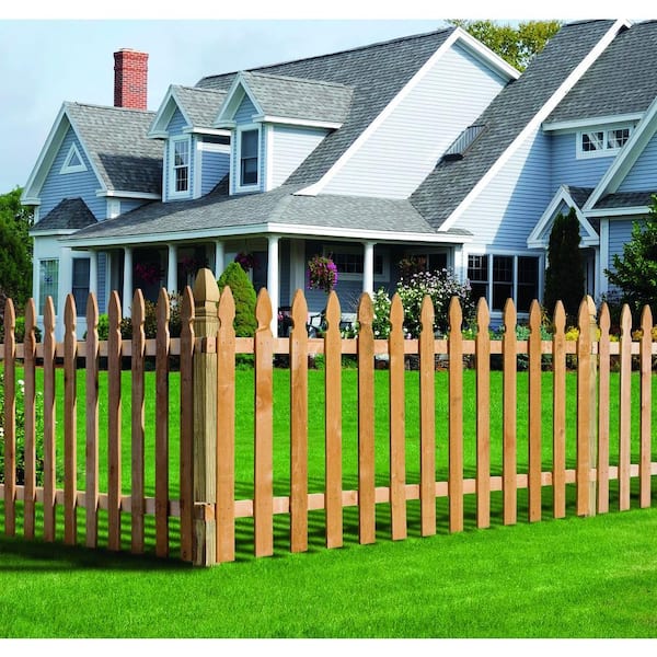 CEDAR SPACED PICKET WOOD FENCE TAYLOR STYLE GOTHIC TOP 54" HIGH WITH GATES 