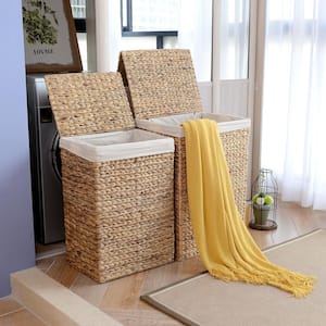 26 in. H Portable Handmade Water Hyacinth Wicker Laundry Hamper with Lid in Natural (2-Pack)