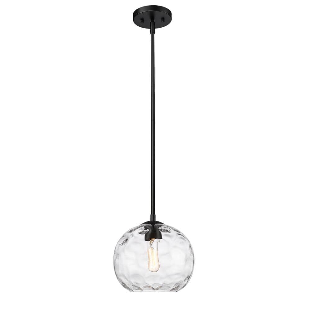 Chloe 100-Watt 1-Light 10 in. Matte Black Shaded Pendant Light with Clear G