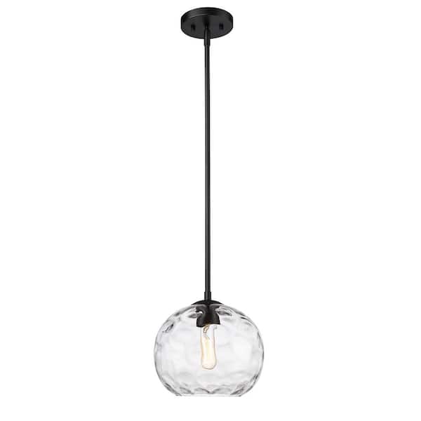 Unbranded Chloe 100-Watt 1-Light 10 in. Matte Black Shaded Pendant Light with Clear Glass Shade and No Bulbs Included