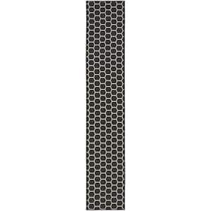 Reversible Indoor Outdoor Black 2 ft. x 10 ft. Honeycomb Contemporary Runner Area Rug