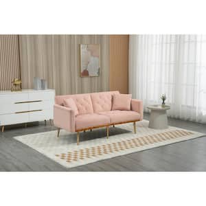 65.3 in. W Round Arm Velvet Cushions Metal Frame Modern Straight loveseat sofa in Pink