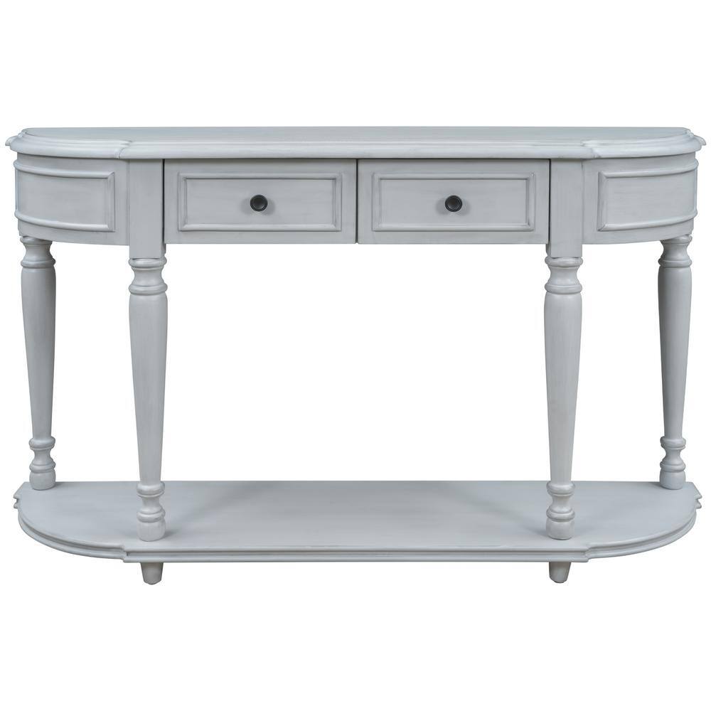 52 in. Gray Wash Circular Curved MDF Console Table with Drawers and Shelf SWGLT01 The Home Depot