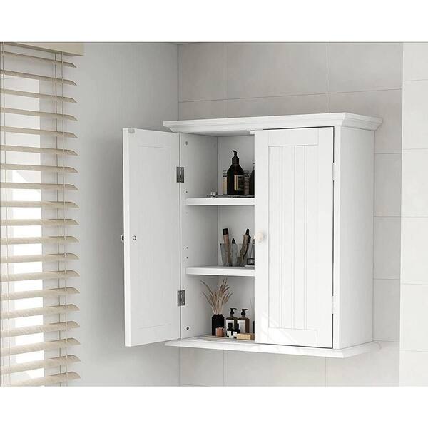 cadeninc Black Bathroom Wall Cabinet with 2 Doors and Adjustable