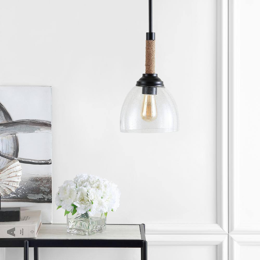 Alys 7.63" Modern Rustic Iron & Clear Glass LED Pendant - Black