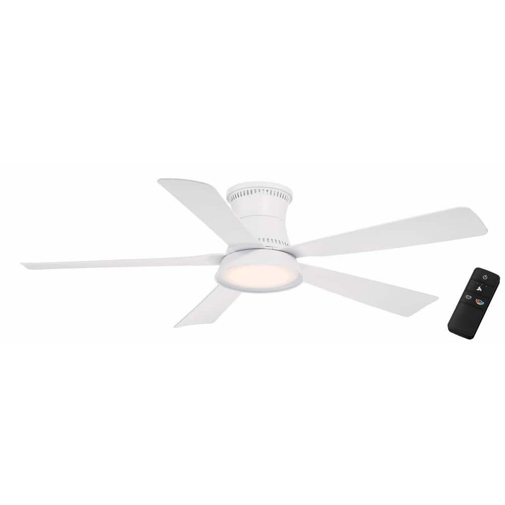 Hampton Bay Hawkspur 52 in. Integrated LED CCT Indoor/Outdoor Matte White Ceiling Fan with Light and Remote Control