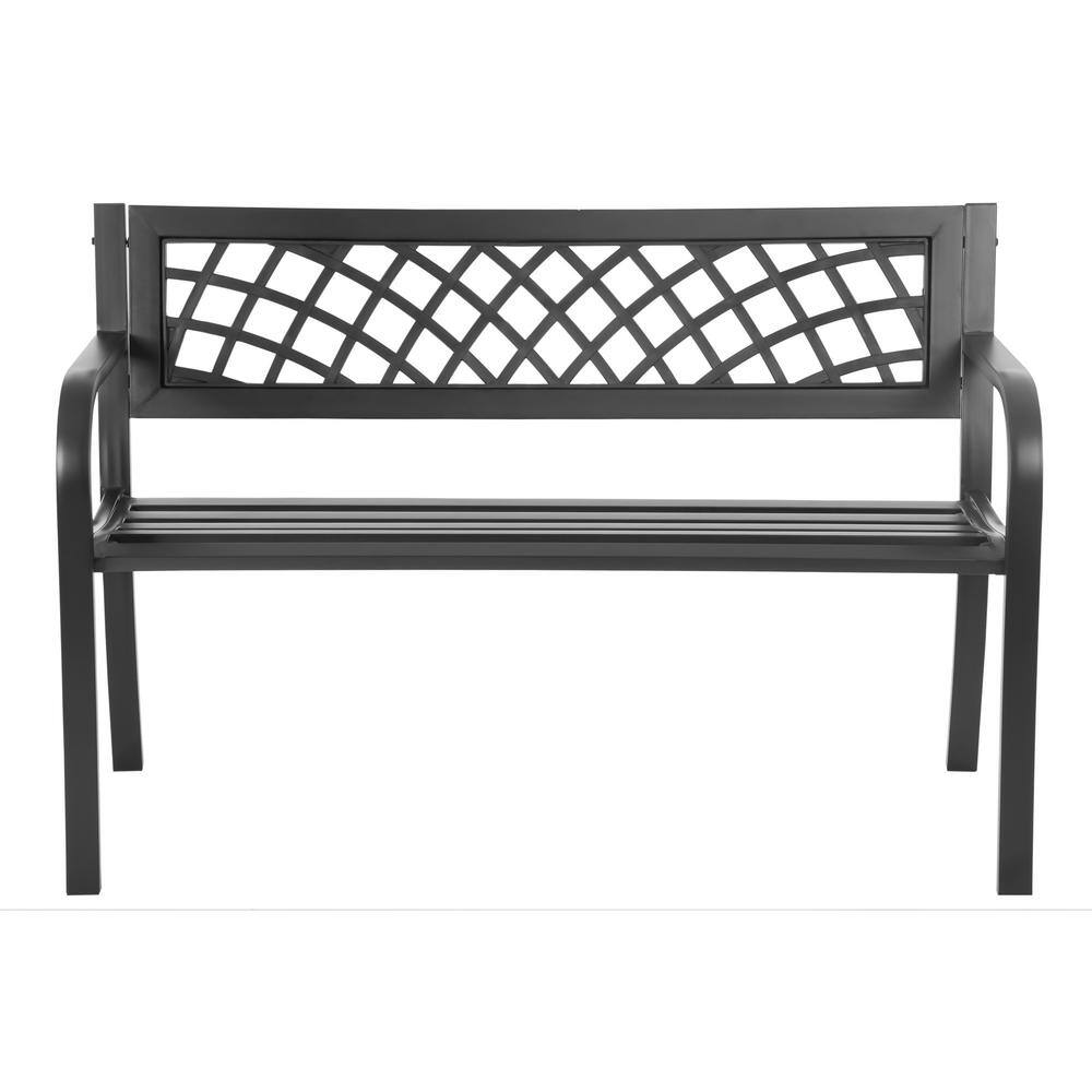 Misty Black Steel Outdoor Bench with Ergonomic Armrests
