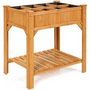 35.5 in. x 24 in. x 36 in. Wood Raised Garden Bed with Liner and Shelf
