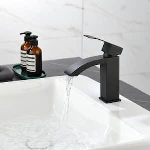 Single Handle Single Hole Bathroom Faucet without Deckplate Included and Spot Resistant in Matte Black