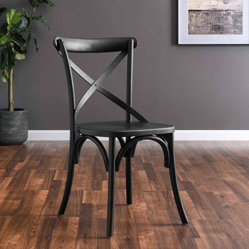 Elm Wood Black X-Brace Dining Side Chair