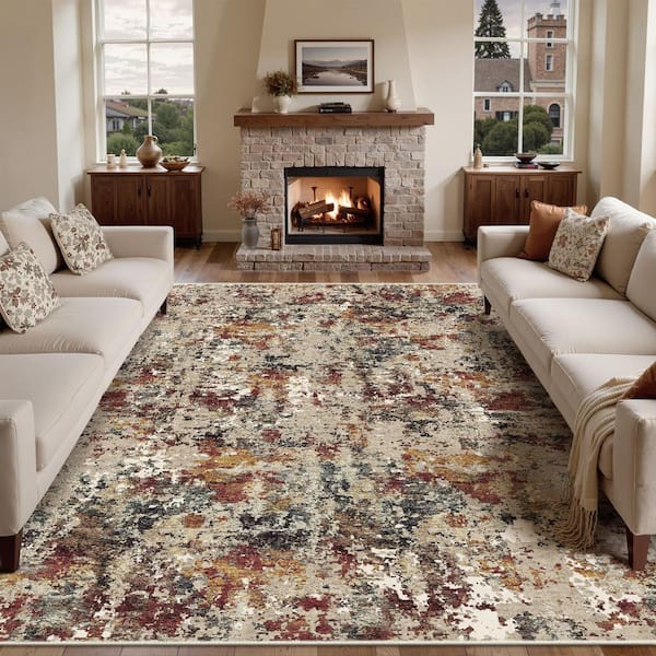 Rosy Clouds Multicolor 9 ft. x 12 ft. Washable Modern Abstract Area Rug