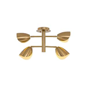 Splay 22 in. W 4-Light Brass Flush Mount Ceiling Fixture Adjustable Brass Light Heads-Modern and Contemporary Style