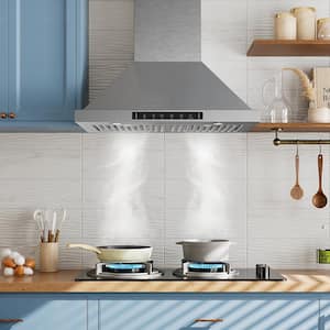 30 in. 900 CFM Convertible Wall Mount Range Hood in Stainless Steel with Charcoal Filter Gesture Control and Low Noise