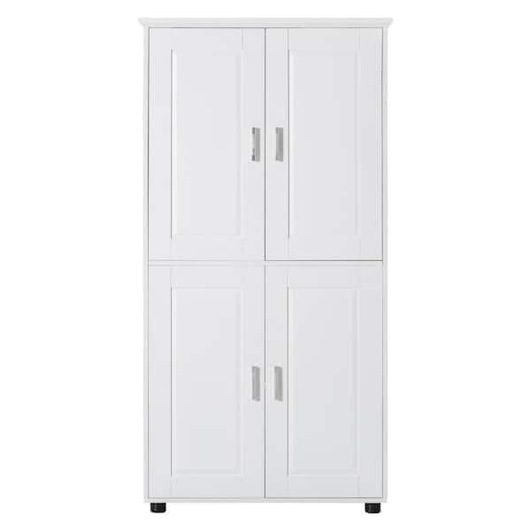 31.29 in. W x 15.64 in. D x 62.28 in. H Bathroom Floor Storage Cabinet with 4-Doors, Adjustable Shelves, White