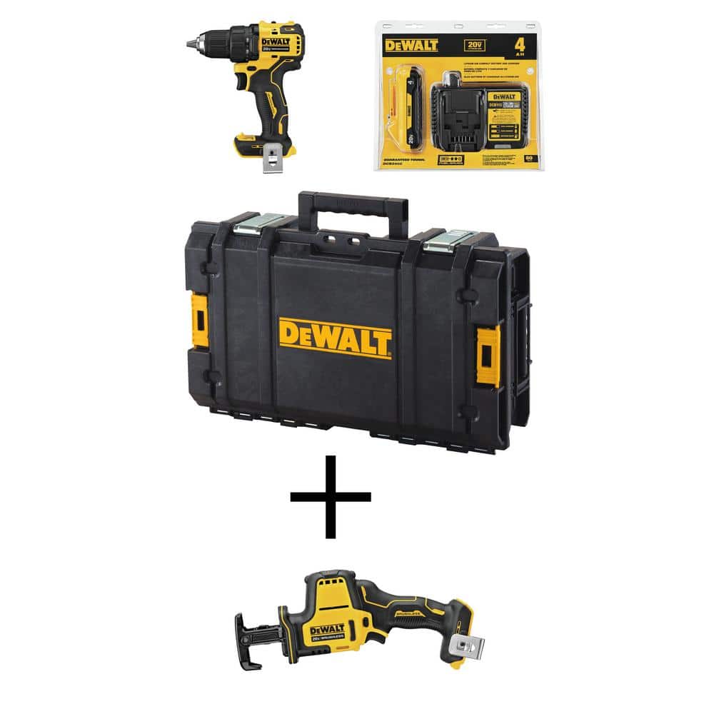 DEWALT ATOMIC 20V MAX Cordless Brushless 1/2 in. Drill/Driver Kit, Reciprocating Saw, (1) 4.0Ah Battery, and Tough System -  HDCOMKITQ2203