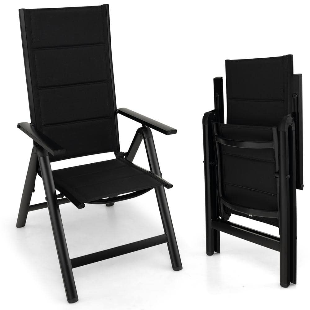 Black Aluminum Outdoor Dining Chair with Soft Padded Seat and 7-Position Adjustable Backrest Set of 1 -  ANGELES HOME, SANP43DK-1114