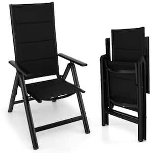 Black Aluminum Outdoor Dining Chair with Soft Padded Seat and 7-Position Adjustable Backrest Set of 1