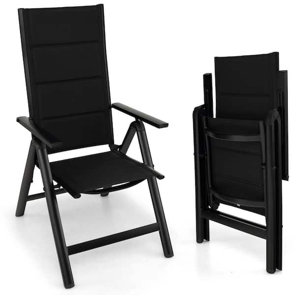 ANGELES HOME Black Aluminum Outdoor Dining Chair with Soft Padded Seat and 7-Position Adjustable Backrest Set of 1