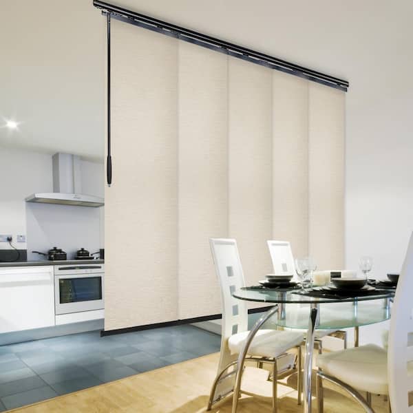 EMOH Macrame 58 in. - 110 in. W x 94 in. L Adjustable 5- Panel in Black Single Rail Panel Track with 23.5 in. Slates