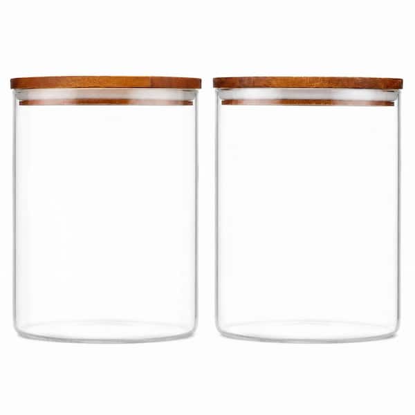 2 Pack 70 oz Airtight Glass Pantry Storage Jars with Acacia Wood Lids and 105 Labels Set