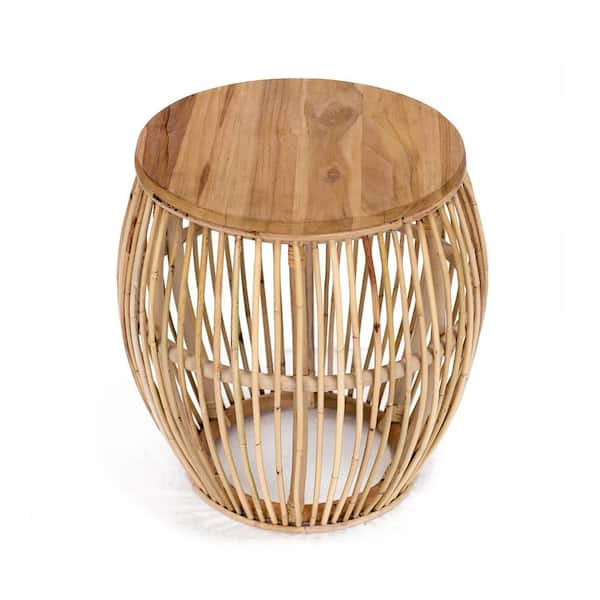Padma's Plantation Edgewater 19.69 in. Natural in Light Wood Standard Round Rattan Side Table