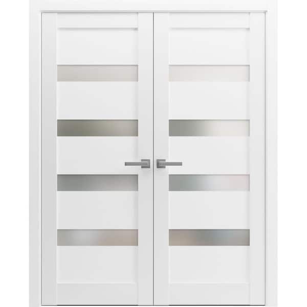 56 in. x 84 in. 2-Panel White Finished MDF Sliding Door with Hardware