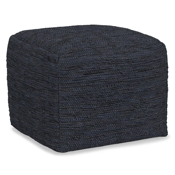 Fredrik Boho Square Pouf in Dark Blue Woven Genuine Leather