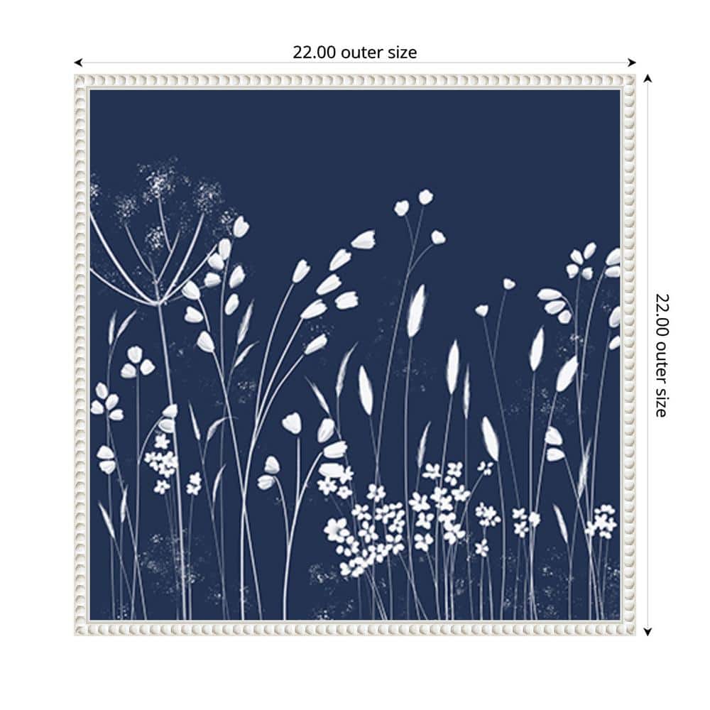 Indigo Flowers II White Floater Frame Canvas Wall Art