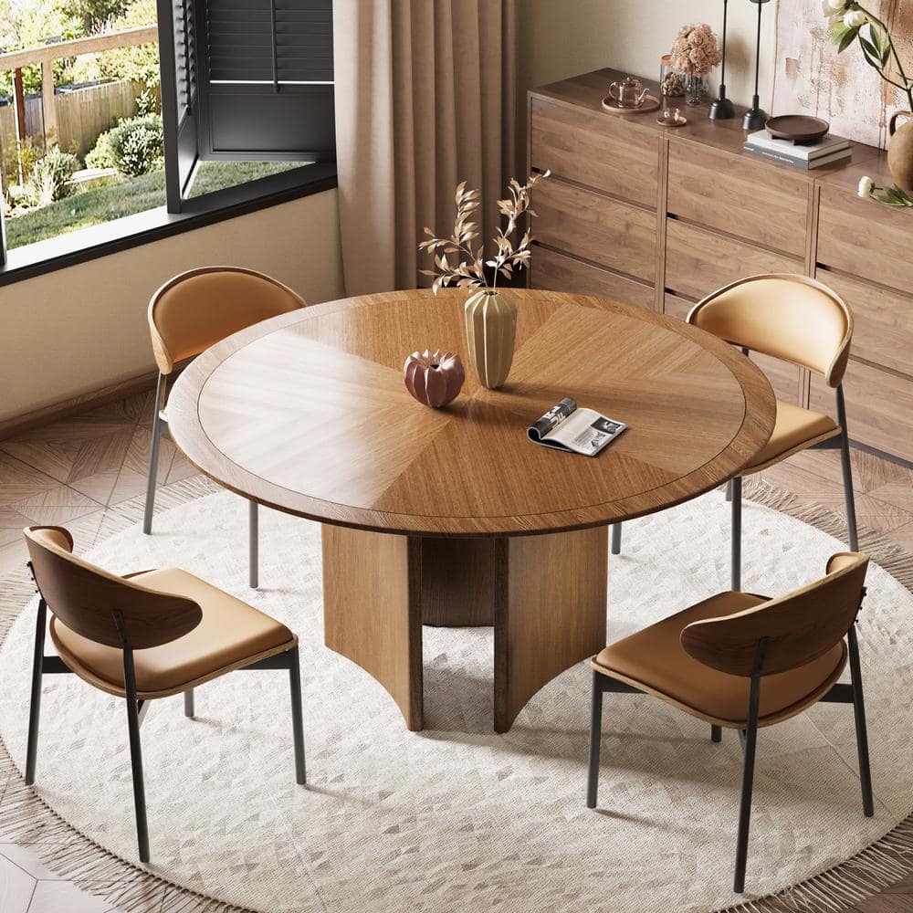 THE RIGHT PATH 59.05 in. Brown/Beige Wood 3-Legs Dining Table