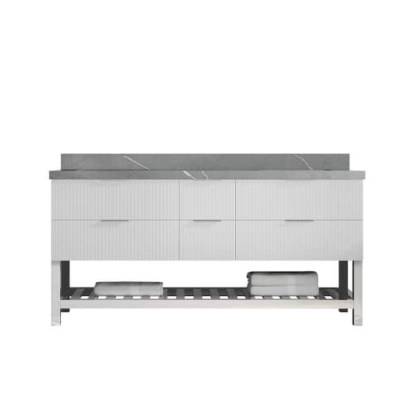 Willow Collections Catalina 72 in. Double Sink Freestanding Fine Grain Bath Vanity with Piatra Gray Qt. Top Unassembled