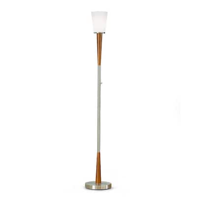 Century 72 in. Brushed Nickel Finish Wood Torchiere Floor Lamp Dimmer Switch with LED Bulb Included