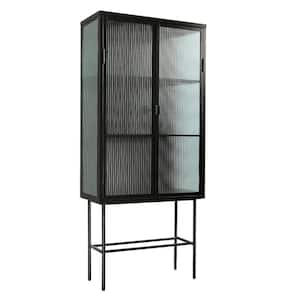 Fluted Glass High Cabinet Storage Dual Doors Three Detachable Wide Shelves Enclosed Dust-free Storage Kitchen Cart