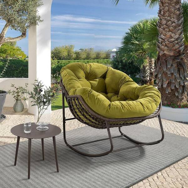 Cesicia Metal Rattan Outdoor Rocking Chair Recliner Chair with Olive Green  Cushion for Living Room, Patio, Garden (Set of 2) 640105284uy1 - The Home  Depot