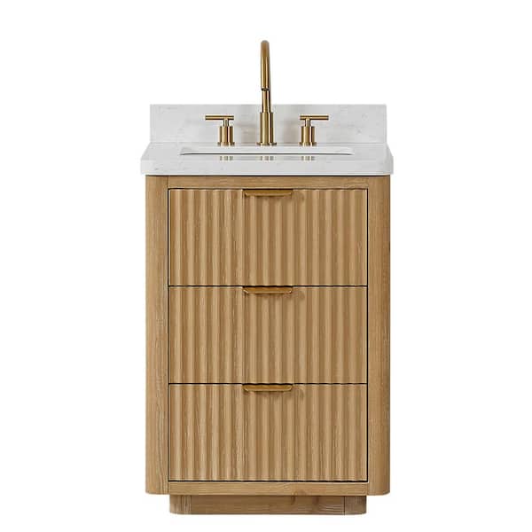 Cádiz 24 in. W x 22 in. D x 34 in. H Single Freestanding Bath Vanity in Washed Ash Gray with White Composite Stone Top