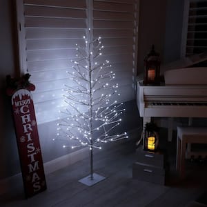 Indoor/Outdoor Artificial Christmas Tree with Cool White LED Lights, Silver