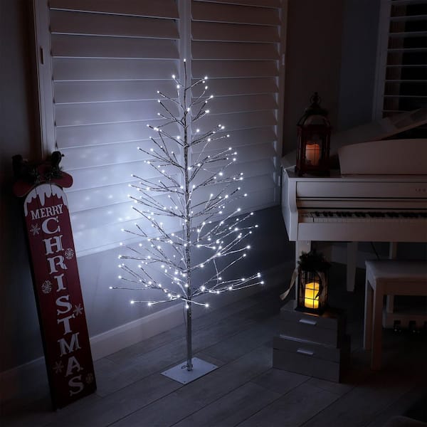 Indoor/Outdoor Artificial Christmas Tree with Cool White LED Lights, Silver