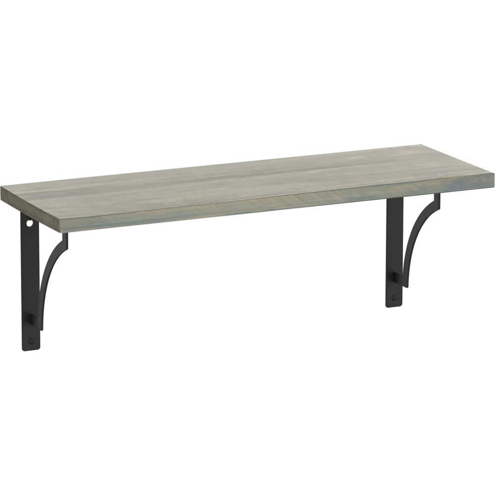 24 in. x 8 in. x 6 in. Grey Stained Solid Pine Decorative Wall Shelf with Matte Black Classic Casual Steel Brackets price history on PriceWatchPro