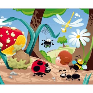 Cartoon Forest Life Ladybug Spider Dragonfly Snail Ant Bee Mushroom Non-Woven Wall Mural