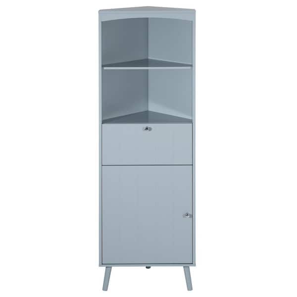 Unbranded 20.1 in. W x 14.2 in. D x 63 in. H Blue Gray MDF Board Triangle Elegant Corner Linen Cabinet with Open Shelves