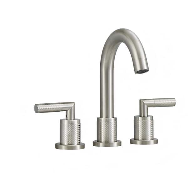 Abdera 8 in. Widespread Double Handle Bathroom Faucet 360° Swivel Spout Basin Faucet with Drain Kit in Brushed Nickel