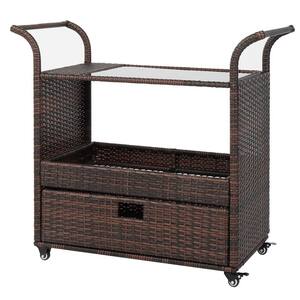 Wicker Outdoor Bar Cart with Storage Cabinet