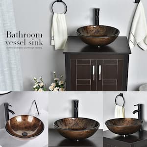 16.5 in. Glass Round Vessel Sink in Brown with Faucet and Pop-Up Drain